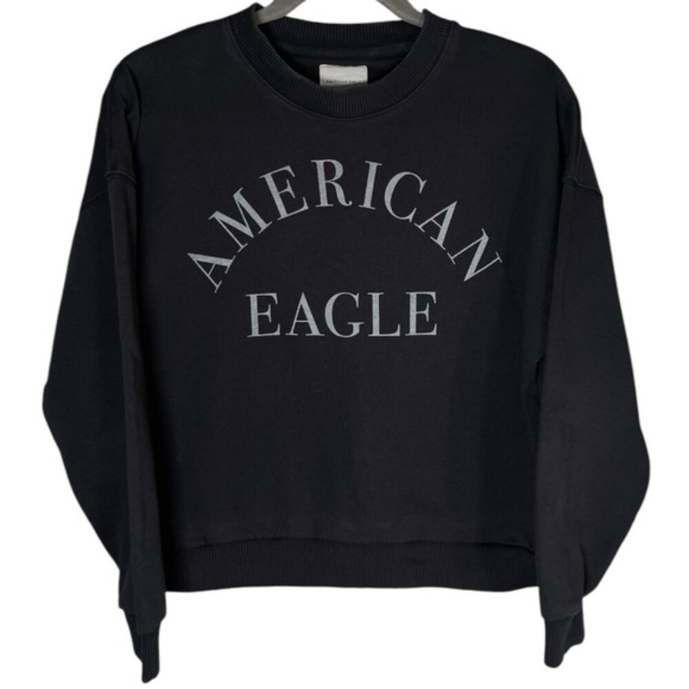 American Eagle Medium Sweatshirt Crewneck Sweater Grey AE Graphic Top Long Shirt - Picture 5 of 9